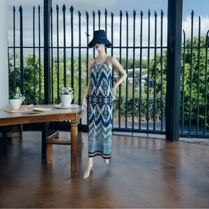 Women’s Dress Enfocus Studios Emerald Print Maxi Dress Blue Stretch Boho Dress